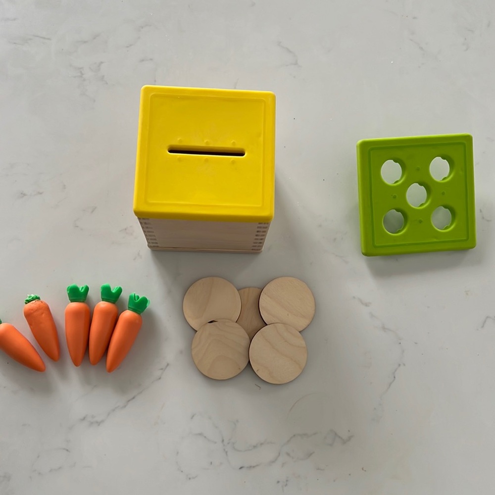 Lovevery Coin Box w/ 5 Coins & 5 Carrots